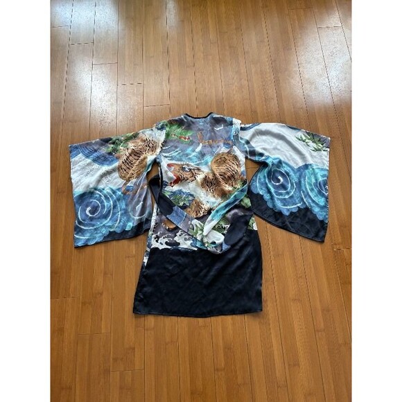 Vintage Adele Fado Japanese Kimono Sleeve Mini Dress - Women's 40 or Small - Picture 1 of 11